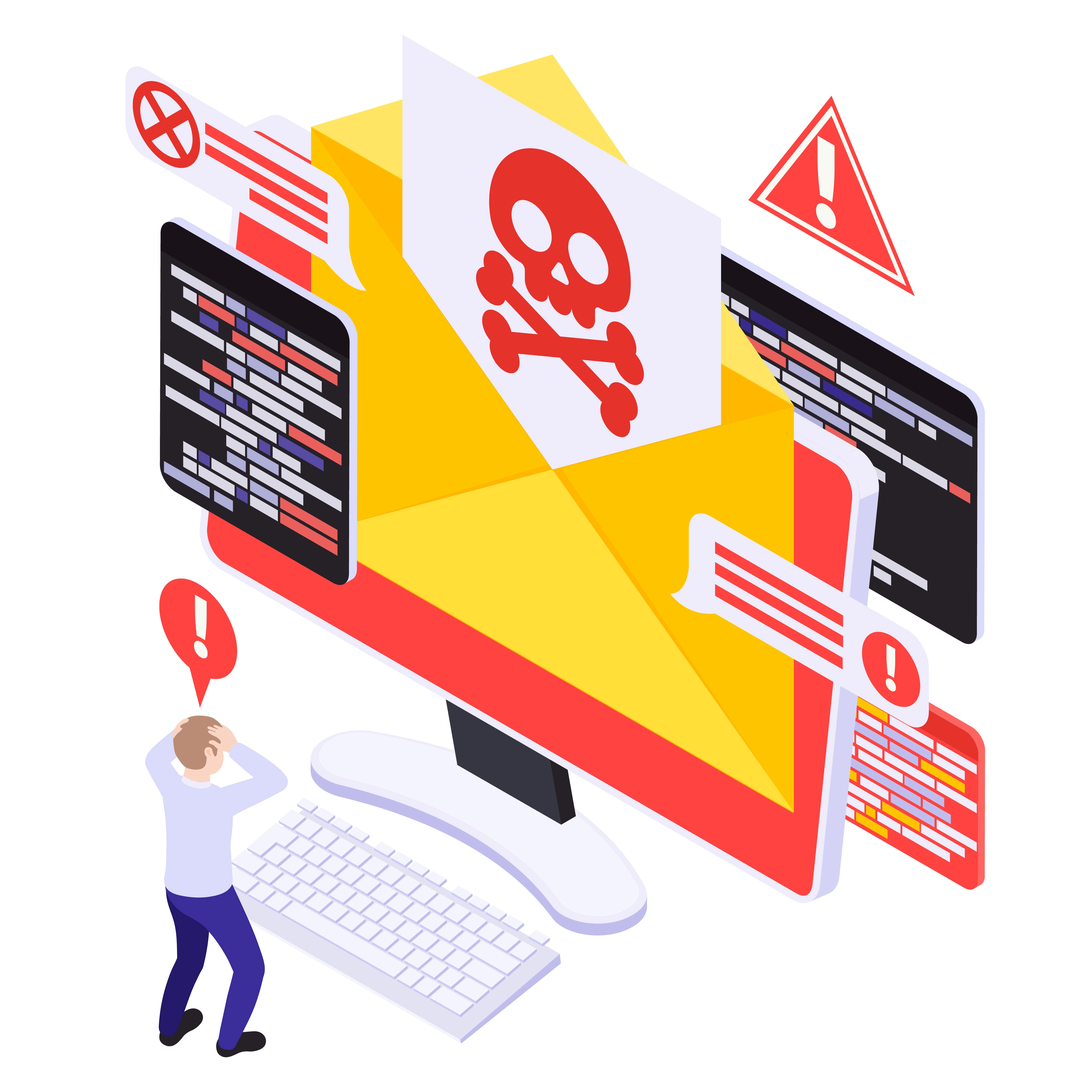 Representação gráfica de usuário sendo hackeado em ilustração Ilustração de usuário hackeado em formato de desenho